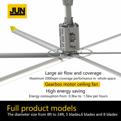 Kipas Angin Langit-langit Besar Industri dengan 24FT (7,3 meter) Enam Bagian Lembar Alloy Aluminium